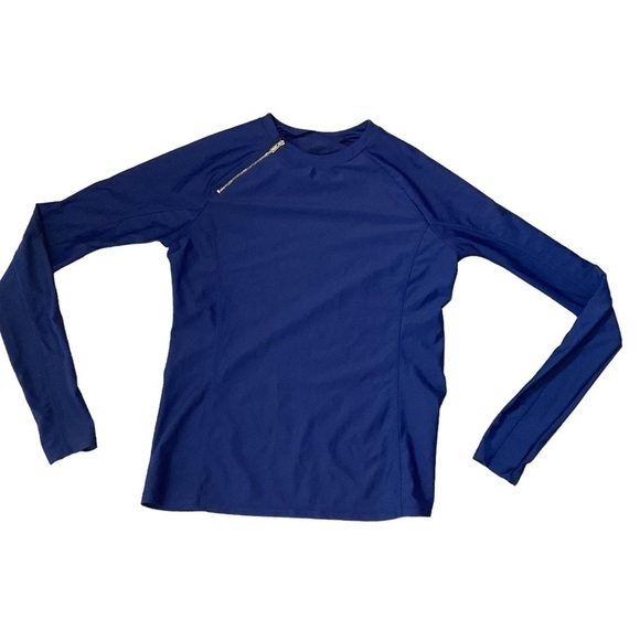Mott50 UPF50+ long sleeve navy rash guard top size medium gold shoulder zipper - Picture 9 of 13